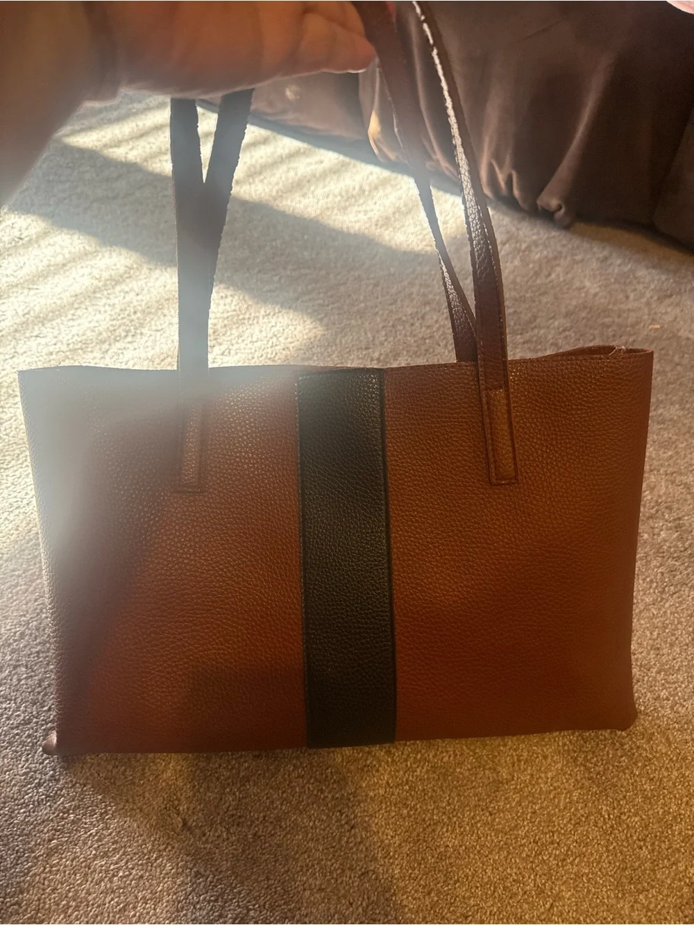 Vince Camuto Brown Tote with Black Center Stripe